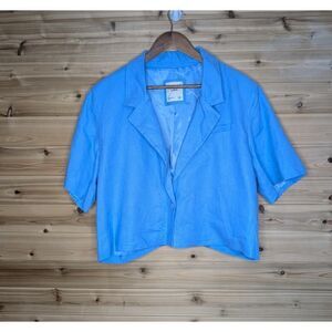 Abercrombie & Fitch Jacket Womens XL Blue Linen Blend Cropped Blazer